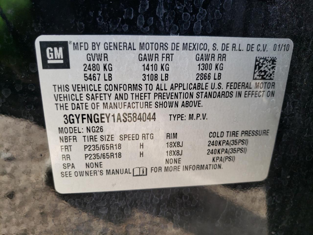 Photo 10 from auction – 2010 CADILLAC SRX with VIN 3GYFNGEY1AS584044
