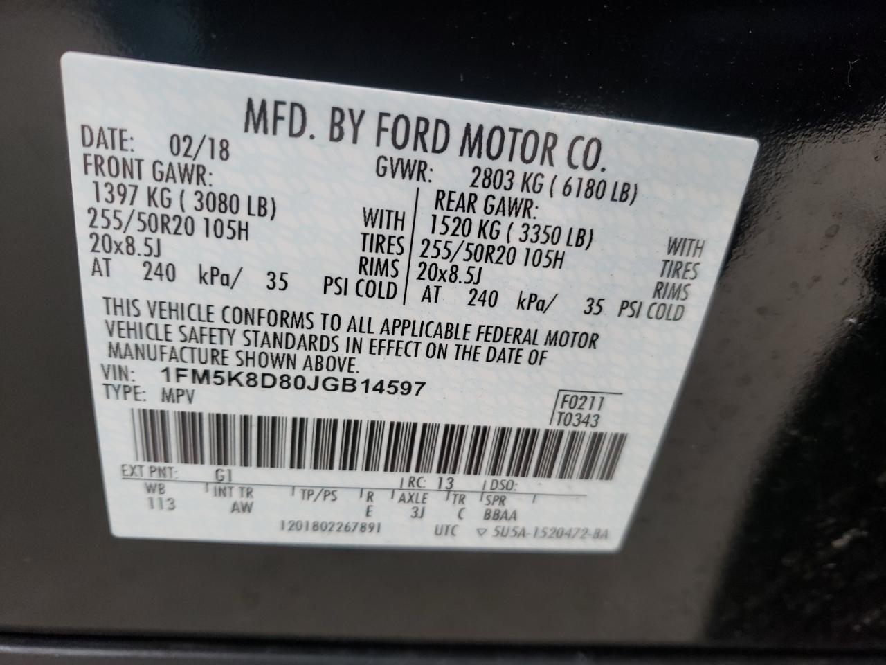 Photo 10 from auction – 2018 FORD EXPLORER X with VIN 1FM5K8D80JGB14597