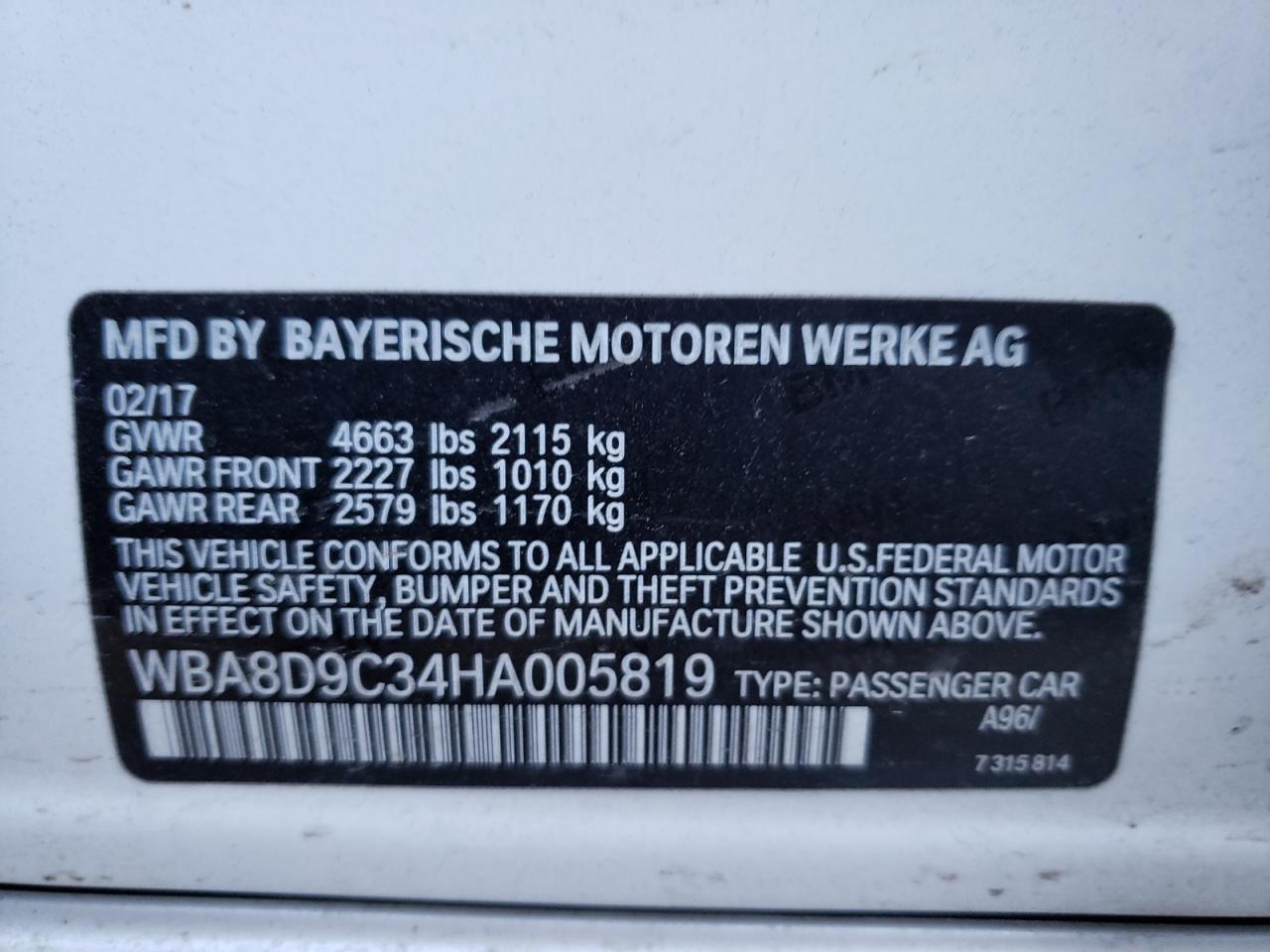 Photo 10 from auction – 2017 BMW 330 XI with VIN WBA8D9C34HA005819