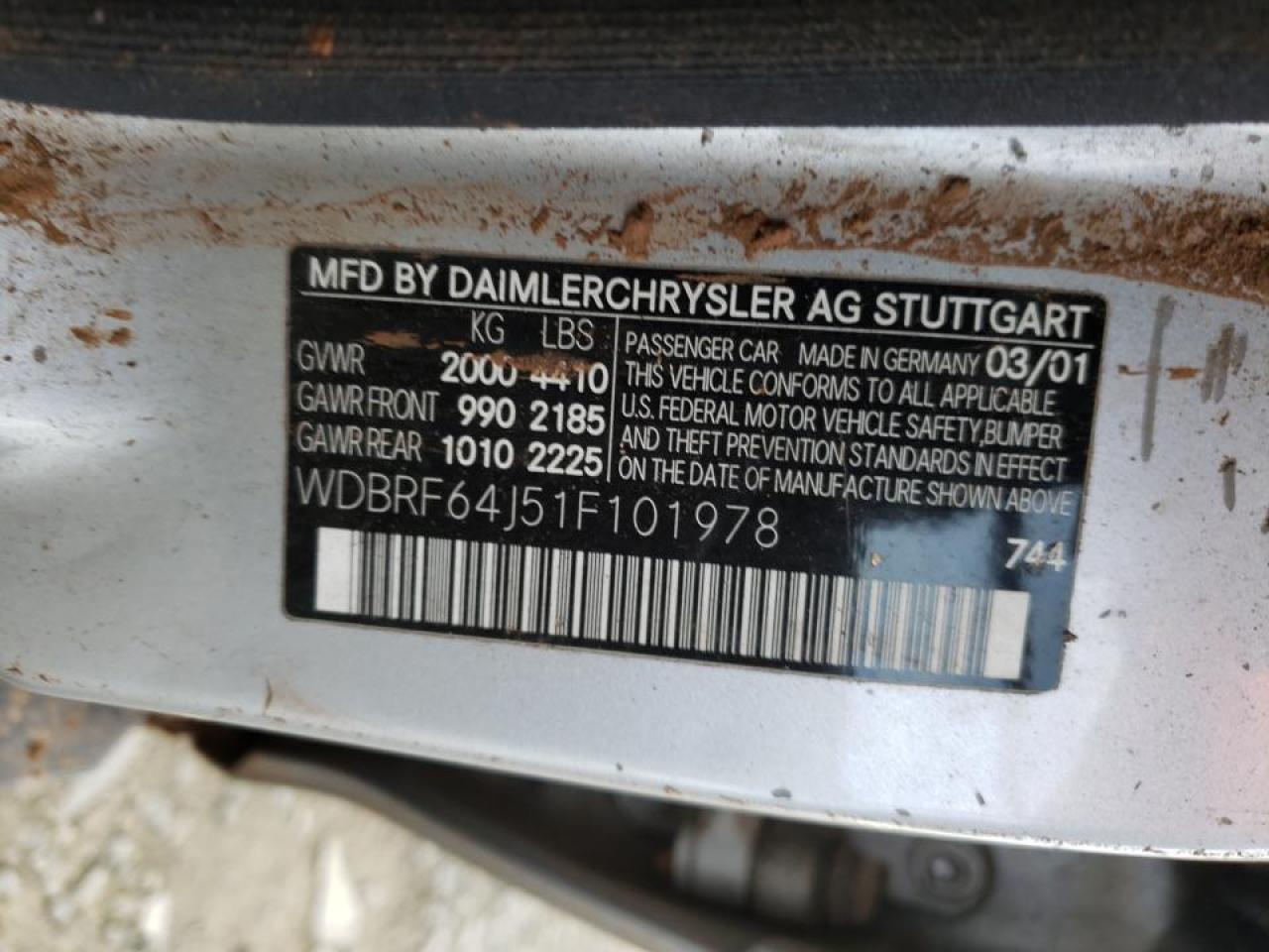 Photo 10 from auction – 2001 MERCEDES-BENZ C 320 with VIN WDBRF64J51F101978