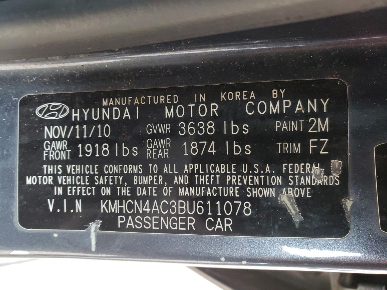 Photo 10 from auction – 2011 HYUNDAI ACCENT GLS with VIN KMHCN4AC3BU611078