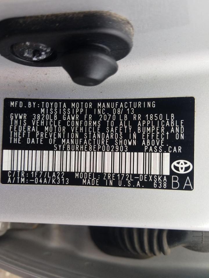 Photo 10 from auction – 2014 TOYOTA COROLLA L with VIN 5YFBURHE8EP002903