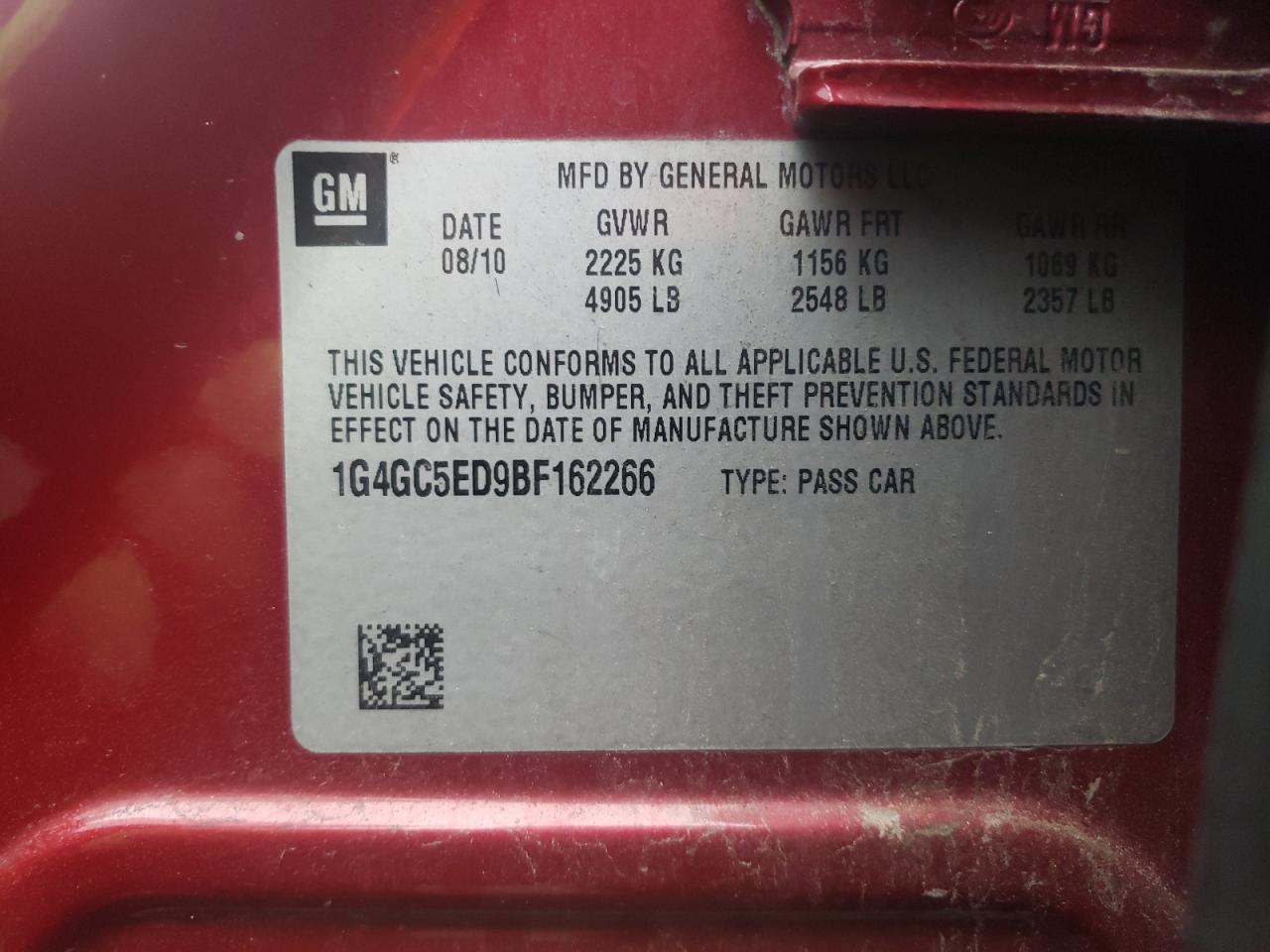 Photo 10 from auction – 2011 BUICK LACROSSE C with VIN 1G4GC5ED9BF162266
