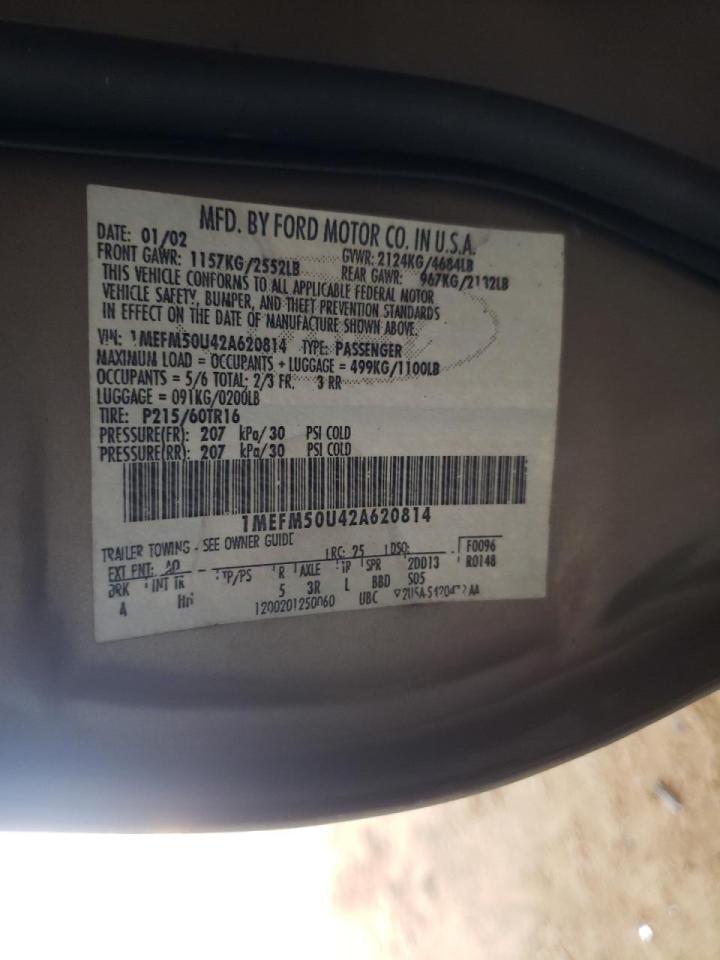 Photo 10 from auction – 2002 MERCURY SABLE GS with VIN 1MEFM50U42A620814