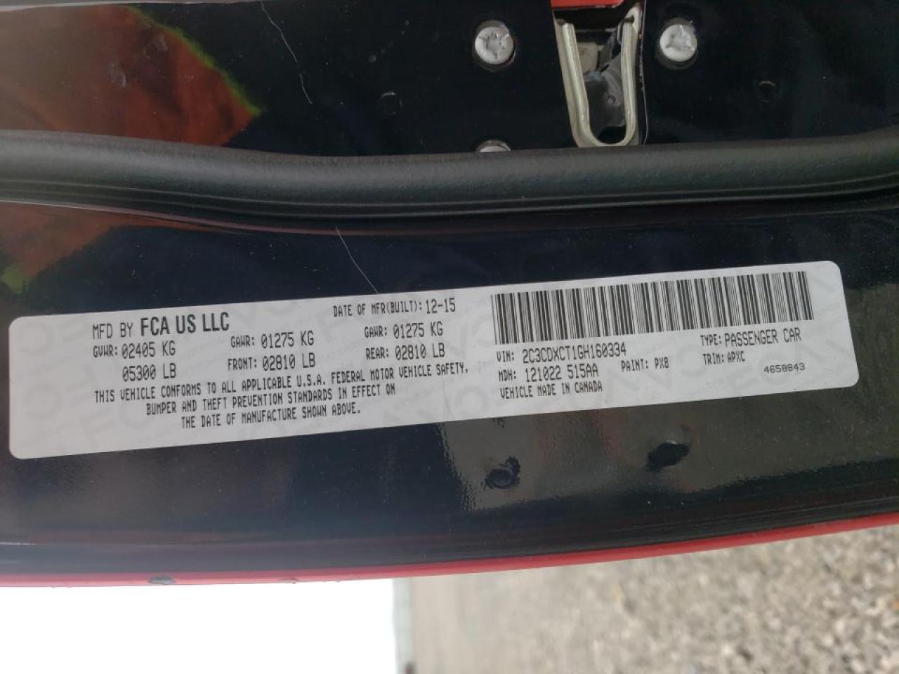 Photo 10 from auction – 2016 DODGE CHARGER R/ with VIN 2C3CDXCT1GH160334