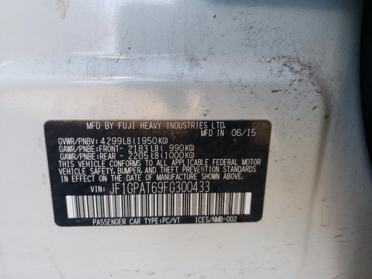 Photo 10 from auction – 2015 SUBARU IMPREZA SP with VIN JF1GPAT69FG300433