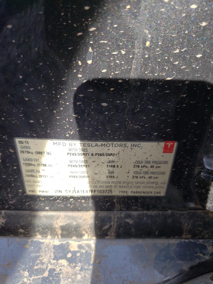 Photo 10 from auction – 2015 TESLA MODEL S with VIN 5YJSA1E47FF103725
