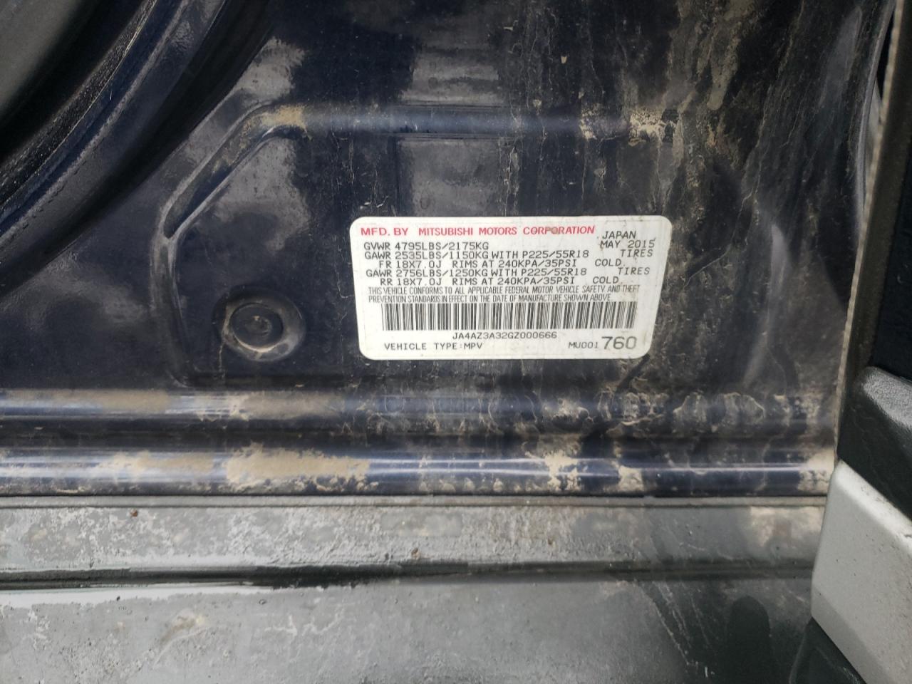 Photo 10 from auction – 2016 MITSUBISHI OUTLANDER with VIN JA4AZ3A32GZ000666