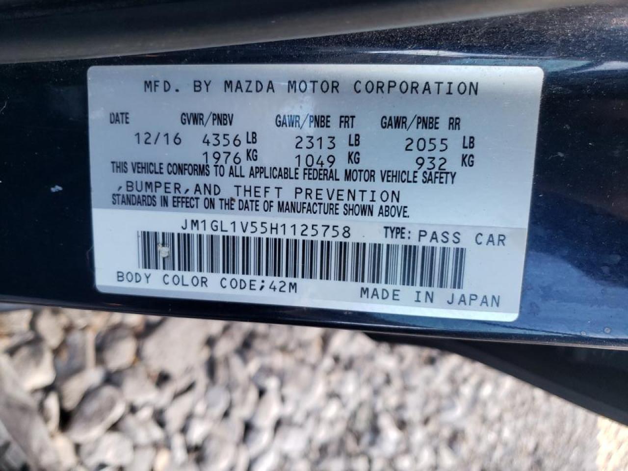 Photo 10 from auction – 2017 MAZDA 6 TOURING with VIN JM1GL1V55H1125758