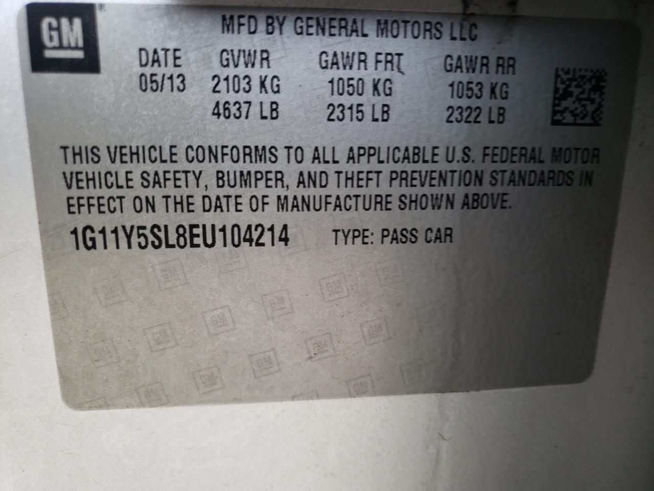 Photo 10 from auction – 2014 CHEVROLET IMPALA LS with VIN 1G11Y5SL8EU104214