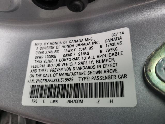 Photo 10 from auction – 2014 HONDA CIVIC with VIN 2HGFB2F5XEH515529