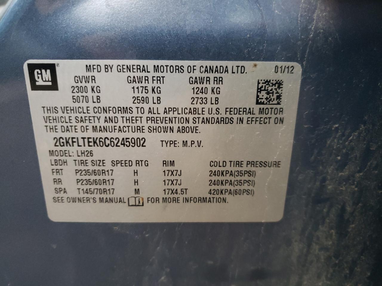 Photo 10 from auction – 2012 GMC TERRAIN SL with VIN 2GKFLTEK6C6245902