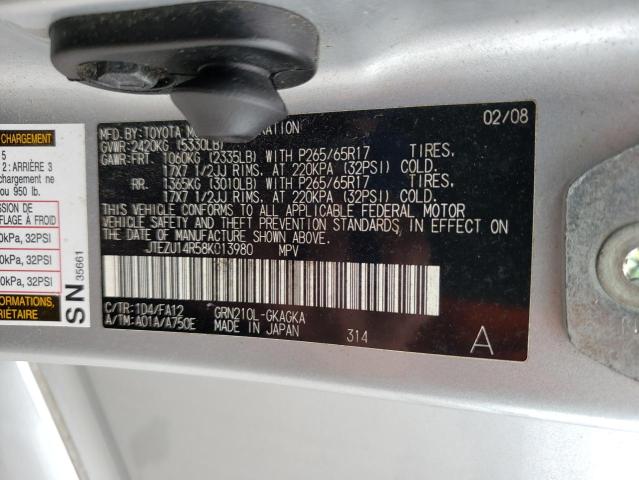 Photo 10 from auction – 2008 TOYOTA 4RUNNER SR with VIN JTEZU14R58K013980