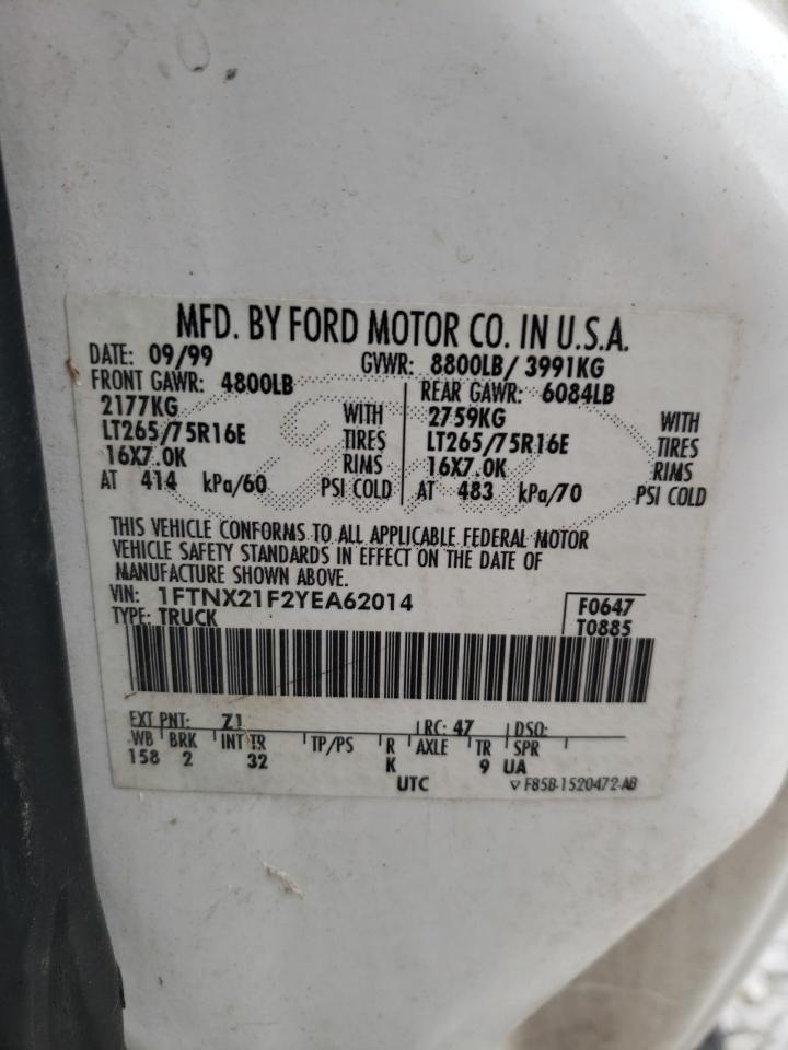 Photo 10 from auction – 2000 FORD F250 SUPER with VIN 1FTNX21F2YEA62014