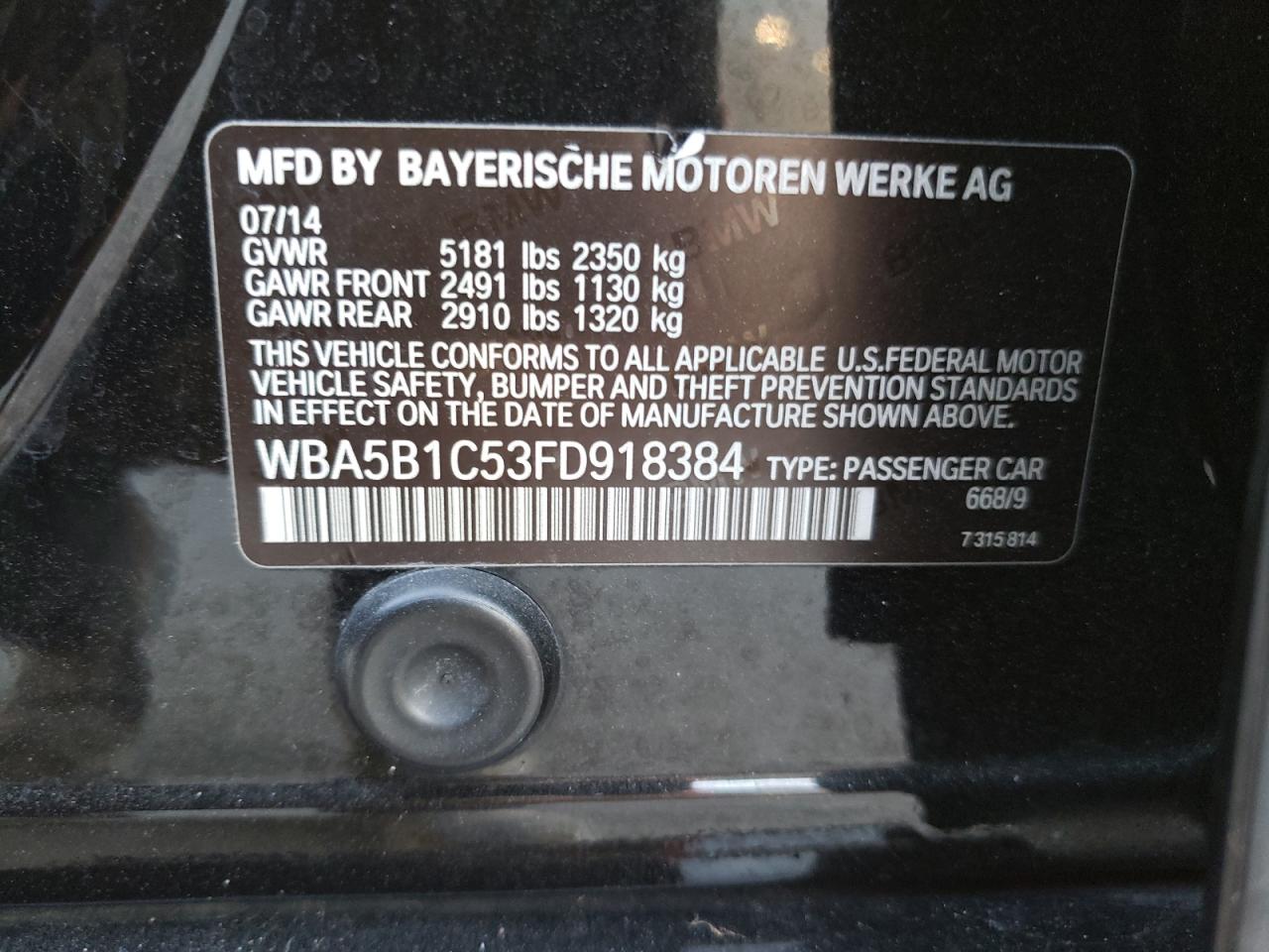 Photo 10 from auction – 2015 BMW 535 I with VIN WBA5B1C53FD918384