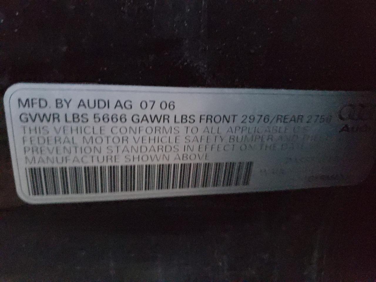 Photo 10 from auction – 2007 AUDI S6 QUATTRO with VIN WAUGN74F07N027748