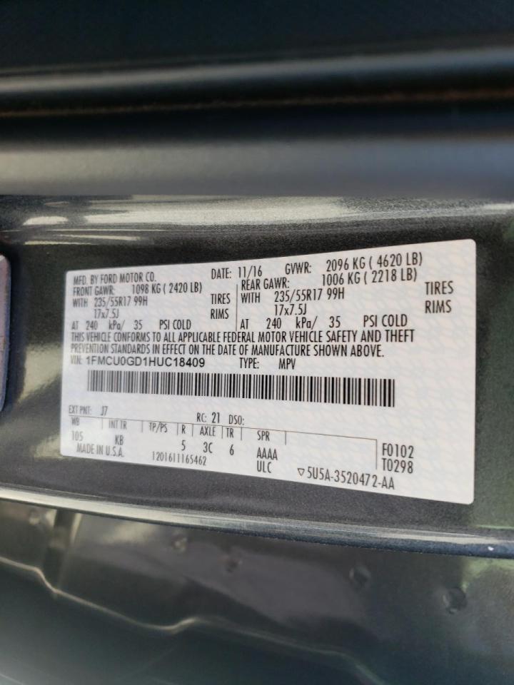Photo 10 from auction – 2017 FORD ESCAPE SE with VIN 1FMCU0GD1HUC18409