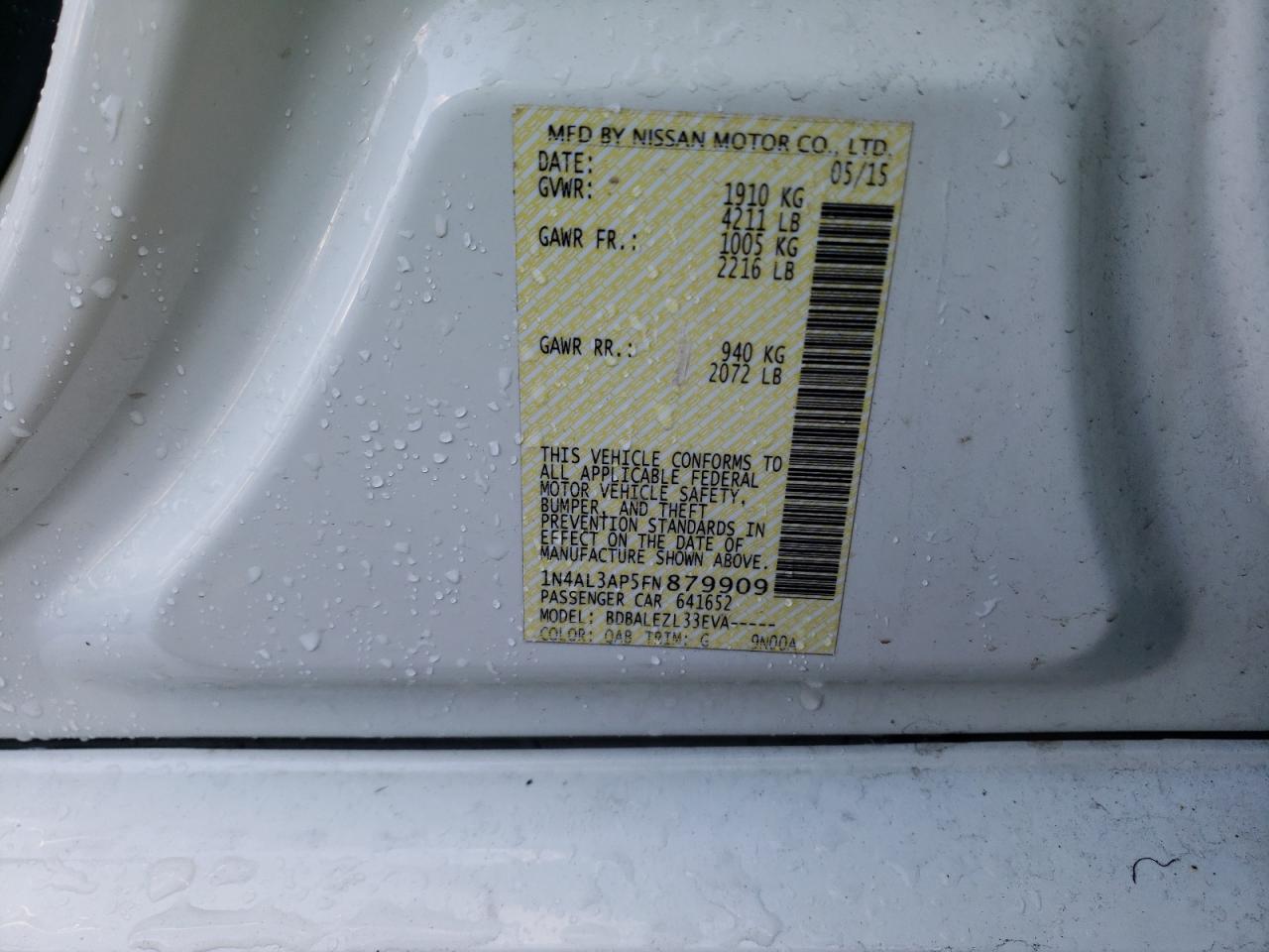 Photo 10 from auction – 2015 NISSAN ALTIMA 2.5 with VIN 1N4AL3AP5FN879909