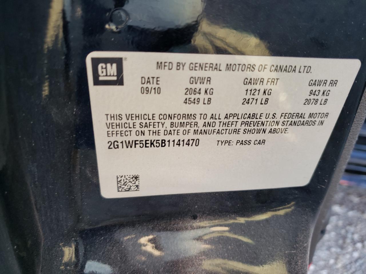 Photo 10 from auction – 2011 CHEVROLET IMPALA LS with VIN 2G1WF5EK5B1141470