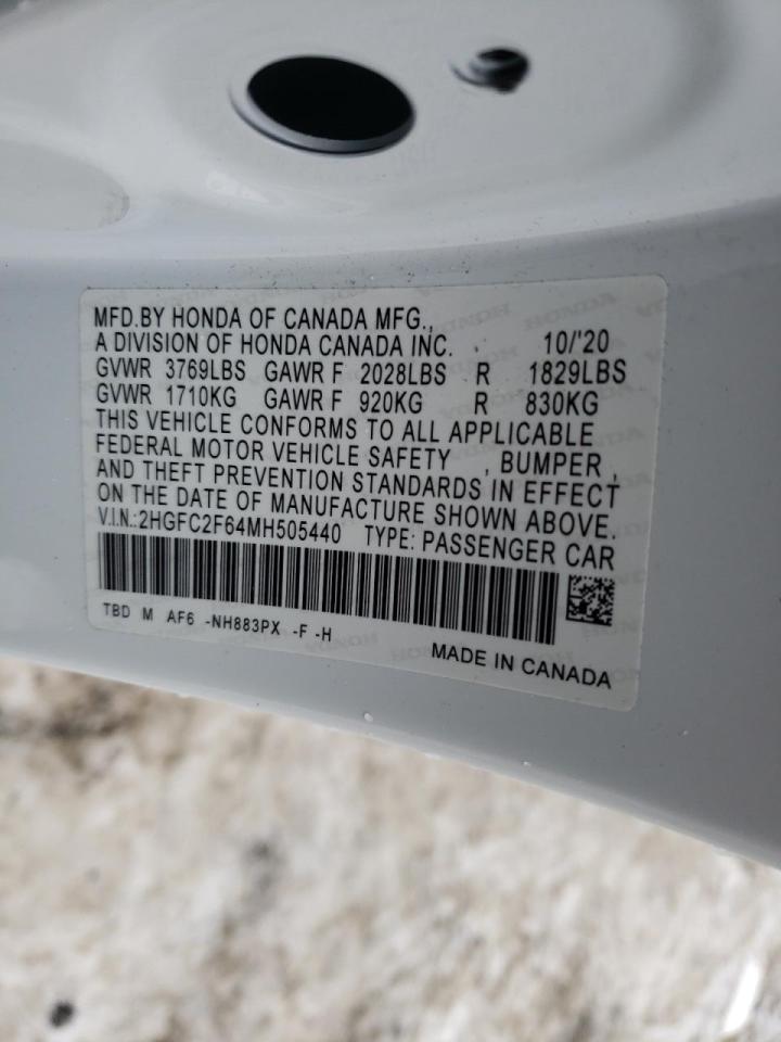 Photo 10 from auction – 2021 HONDA CIVIC LX with VIN 2HGFC2F64MH505440