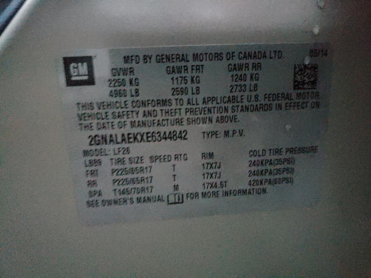 Photo 10 from auction – 2014 CHEVROLET EQUINOX LS with VIN 2GNALAEKXE6344842
