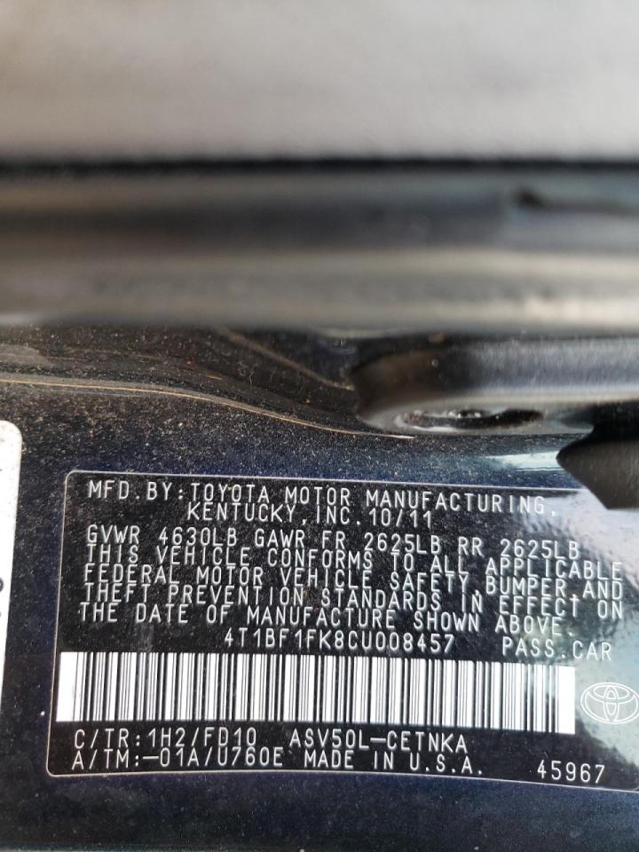 Photo 10 from auction – 2012 TOYOTA CAMRY BASE with VIN 4T1BF1FK8CU008457