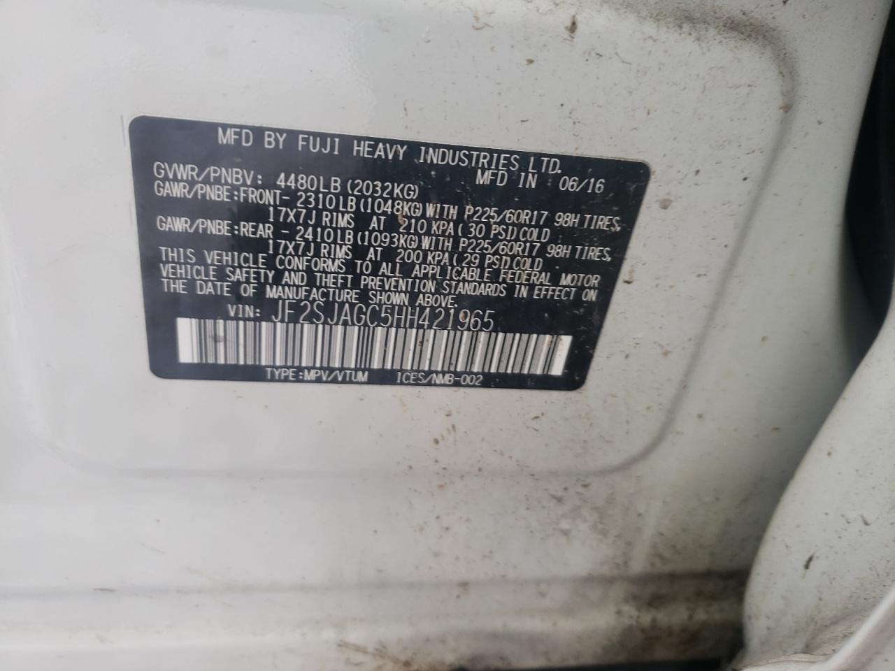 Фото 10 с аукциона – 2017 SUBARU FORESTER 2 с VIN JF2SJAGC5HH421965