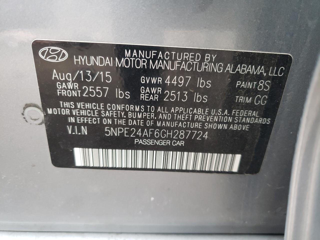 Photo 10 from auction – 2016 HYUNDAI SONATA SE with VIN 5NPE24AF6GH287724