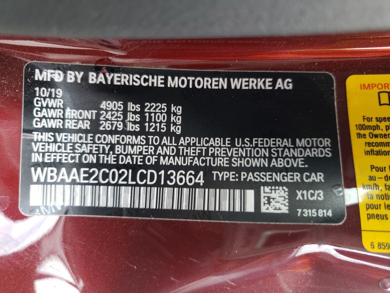Photo 10 from auction – 2020 BMW 840I with VIN WBAAE2C02LCD13664