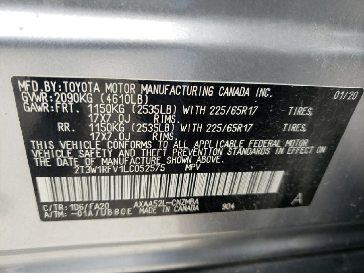 Photo 10 from auction – 2020 TOYOTA RAV4 XLE with VIN 2T3W1RFV1LC052575