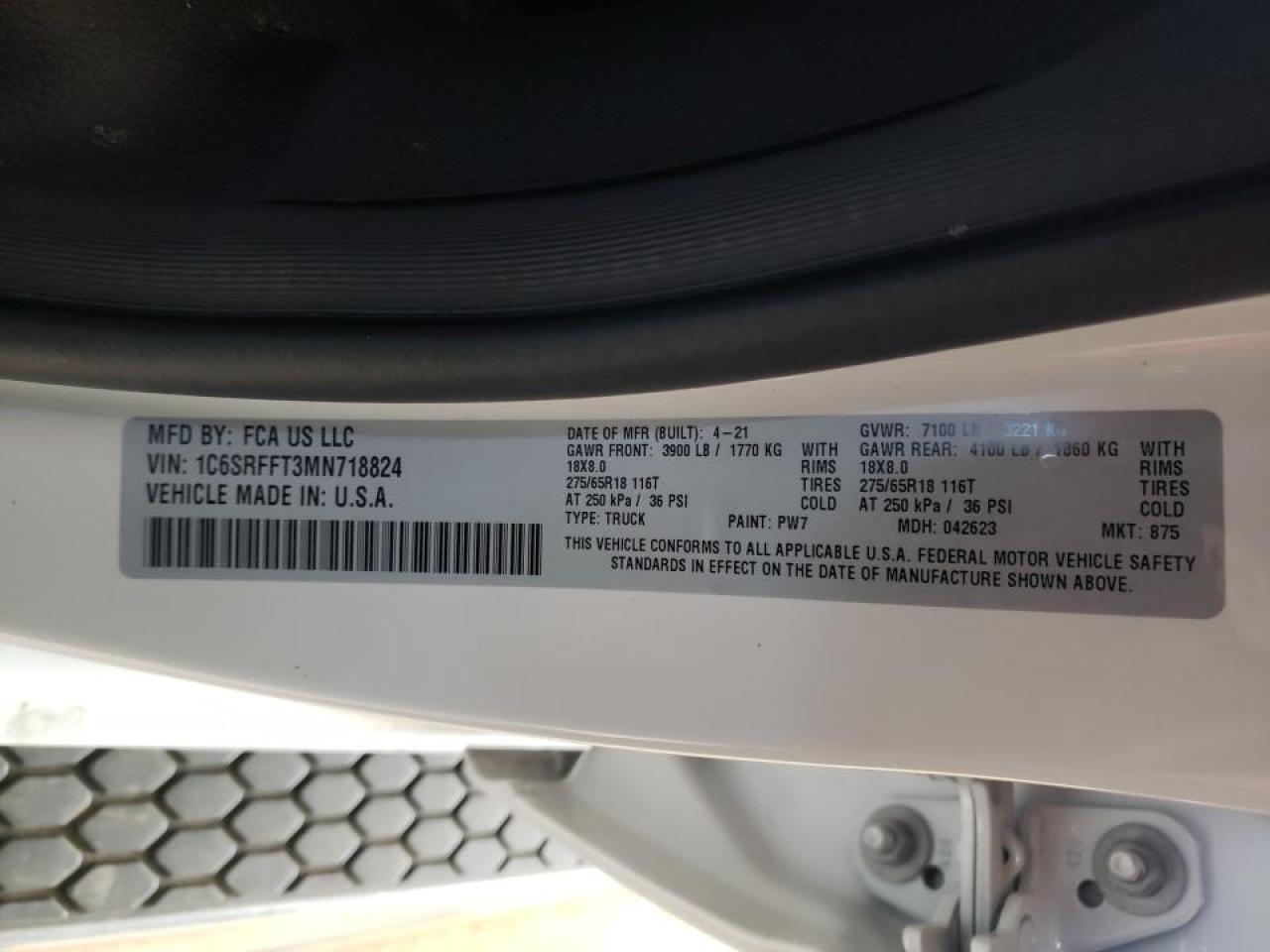 Photo 10 from auction – 2021 RAM 1500 BIG H with VIN 1C6SRFFT3MN718824