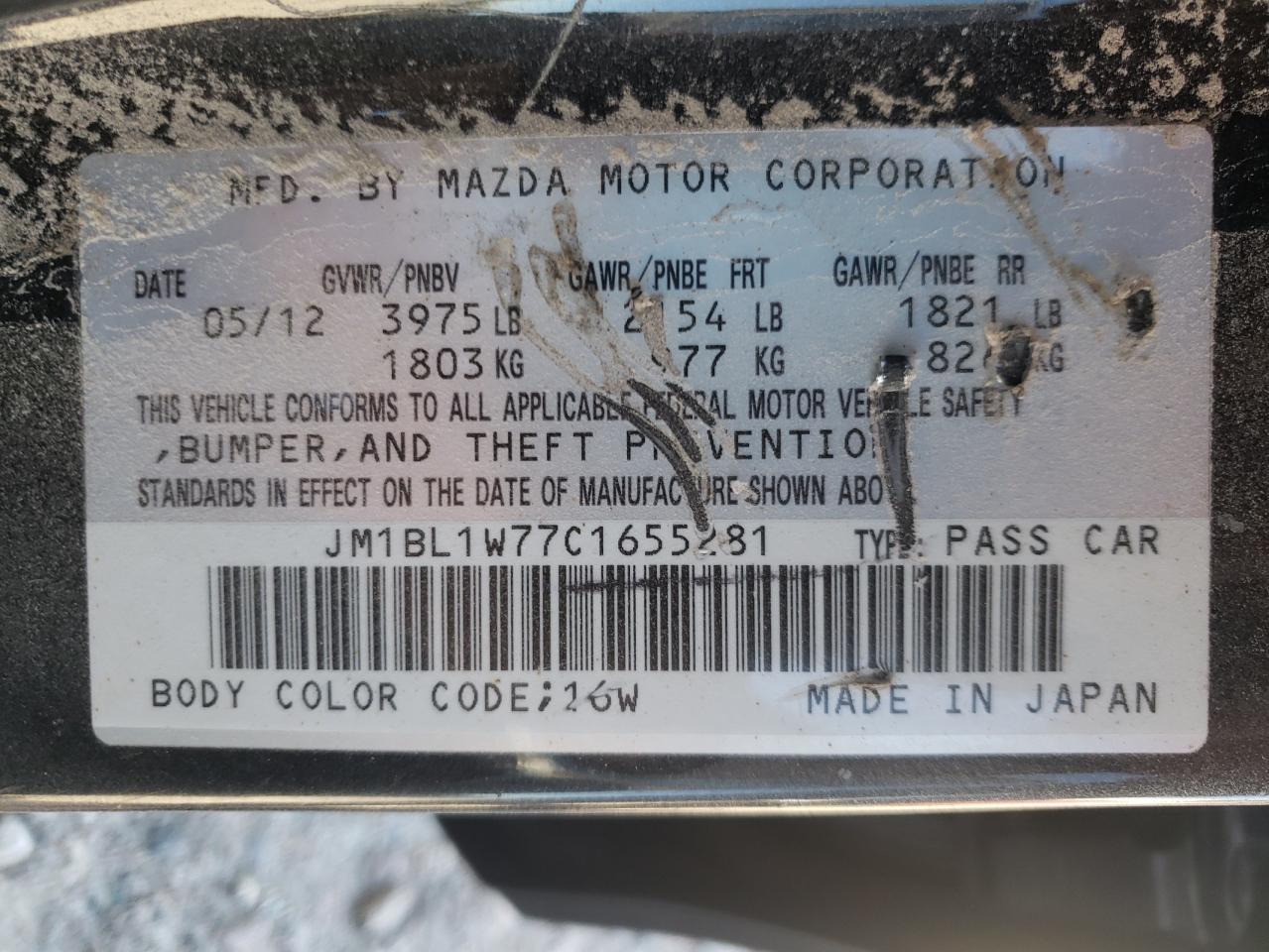 Photo 10 from auction – 2012 MAZDA 3 I with VIN JM1BL1W77C1655281