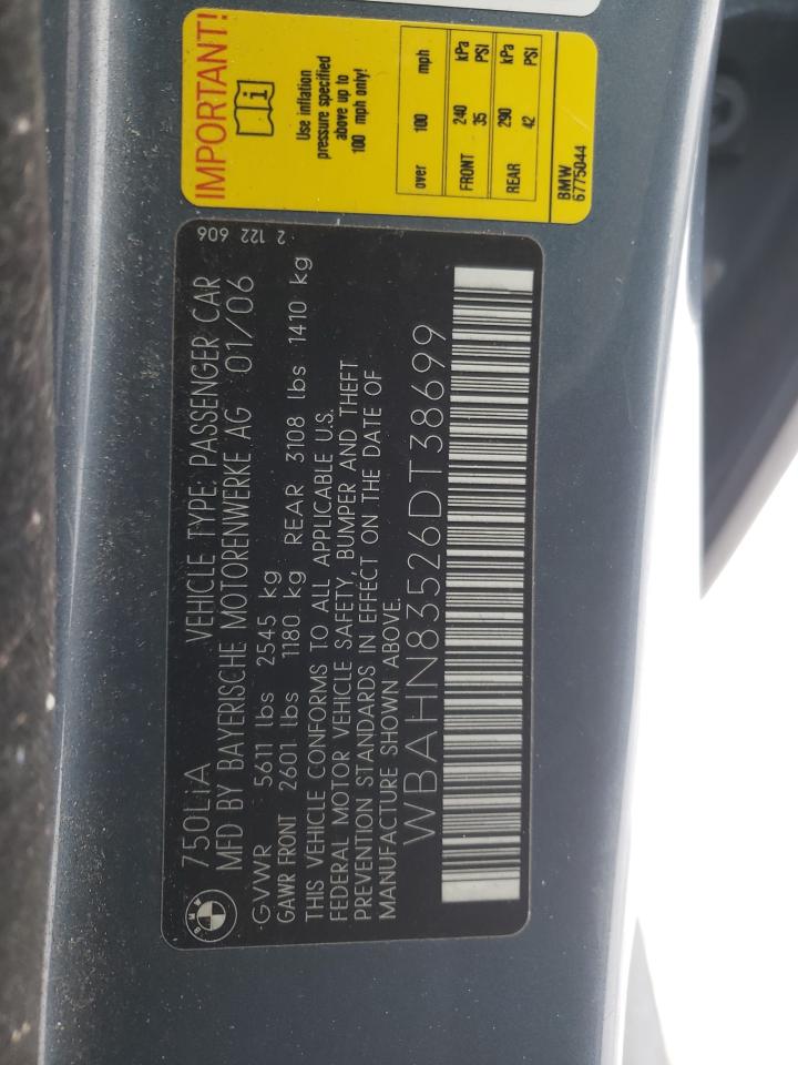 Photo 10 from auction – 2006 BMW 750 LI with VIN WBAHN83526DT38699
