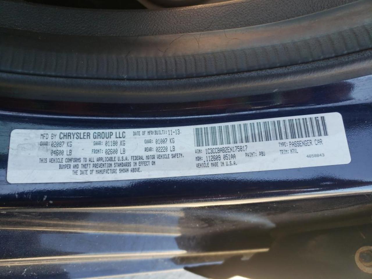 Photo 10 from auction – 2014 CHRYSLER 200 LX with VIN 1C3CCBAB2EN175817