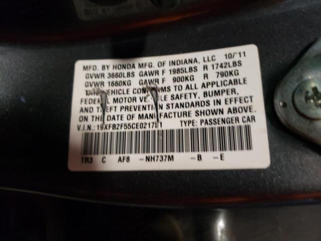 Photo 10 from auction – 2012 HONDA CIVIC LX with VIN 19XFB2F55CE021781
