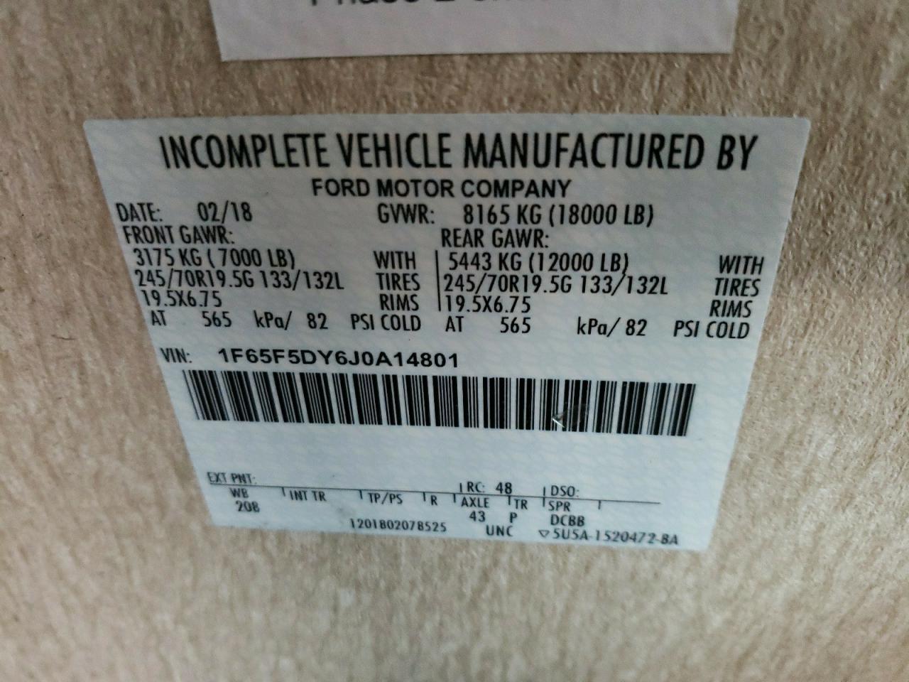 Photo 10 from auction – 2019 FORD F53 with VIN 1F65F5DY6J0A14801