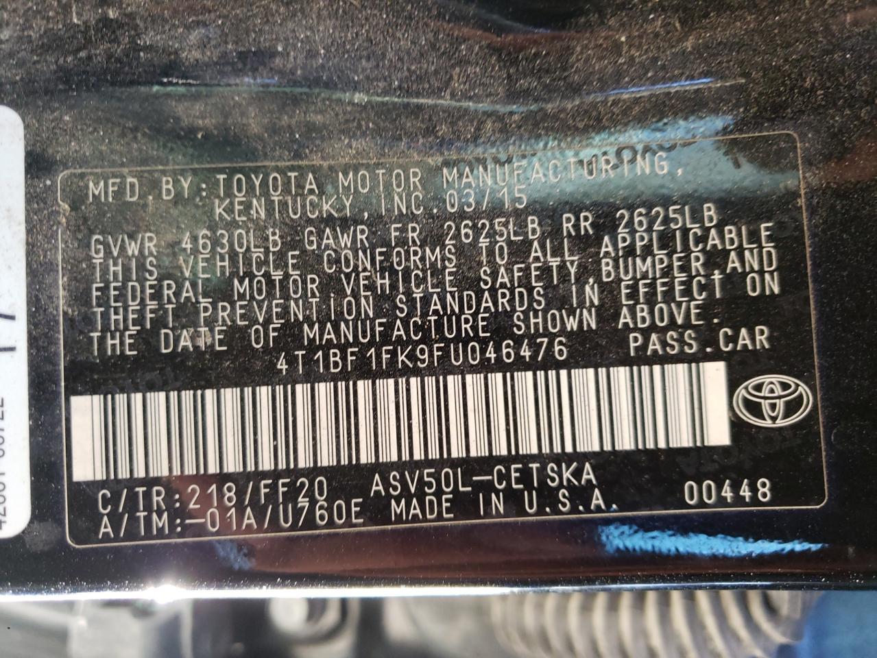 Photo 10 from auction – 2015 TOYOTA CAMRY LE with VIN 4T1BF1FK9FU046476
