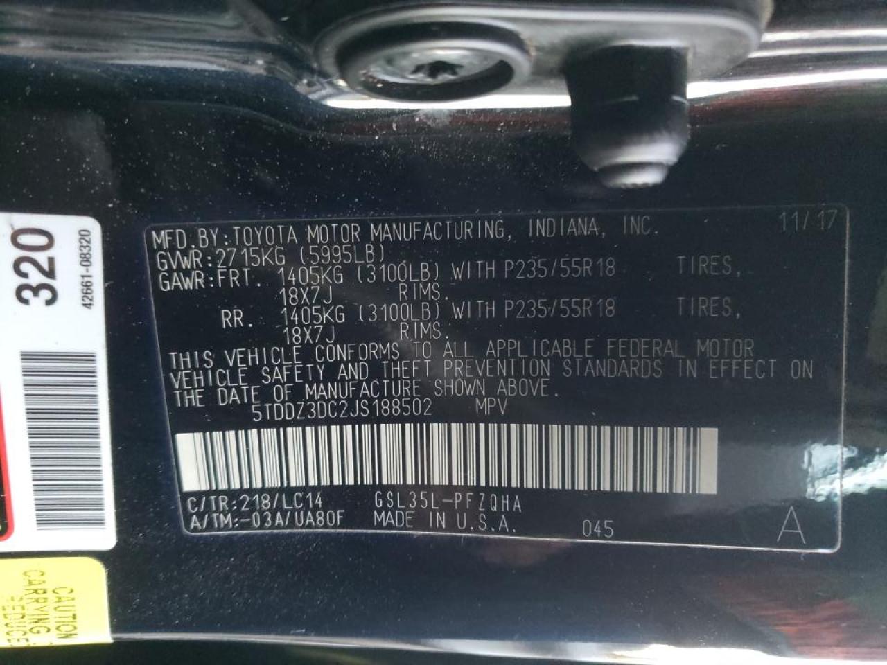 Photo 10 from auction – 2018 TOYOTA SIENNA XLE with VIN 5TDDZ3DC2JS188502