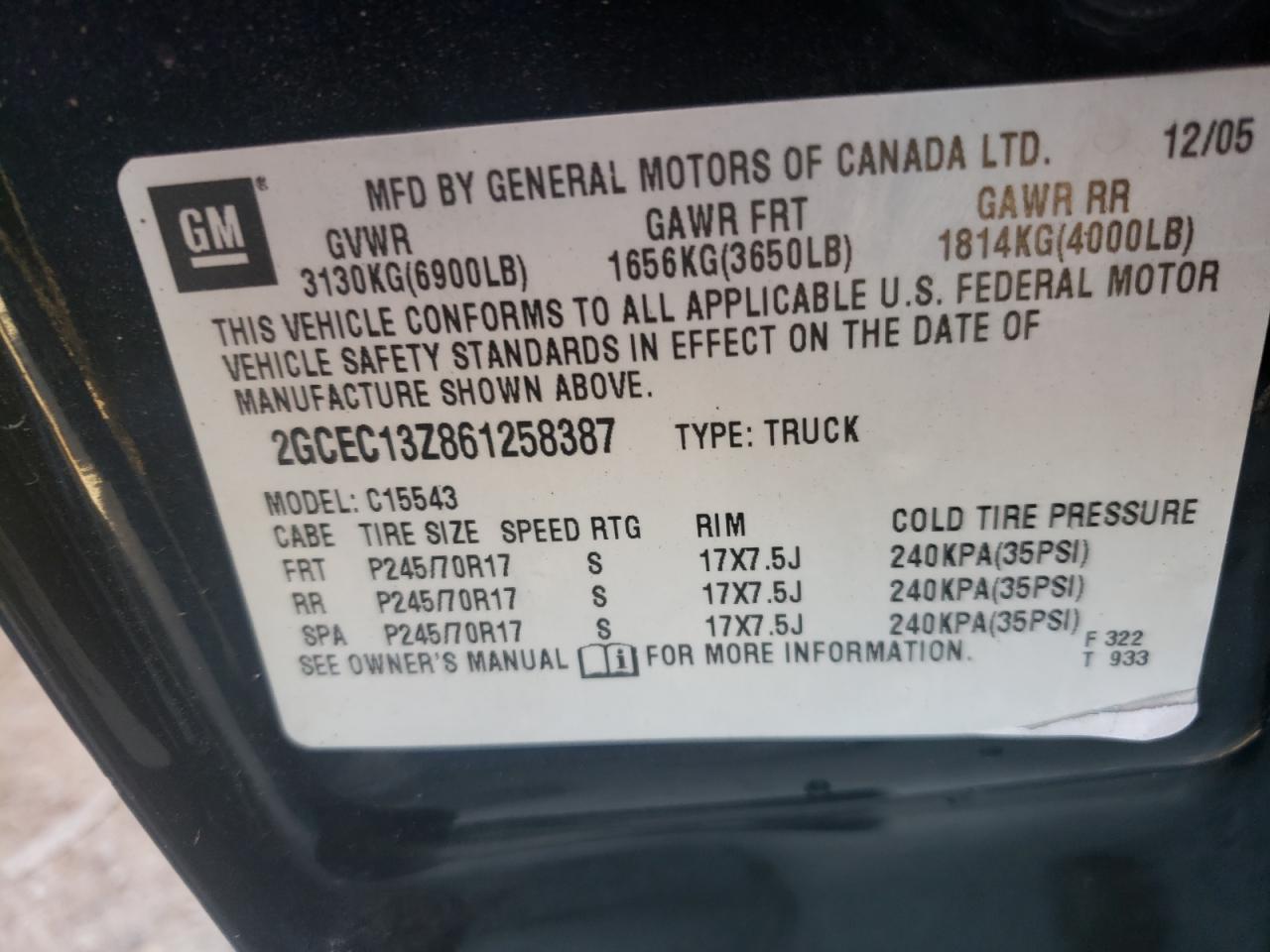 Photo 10 from auction – 2006 CHEVROLET SILVERADO with VIN 2GCEC13Z861258387