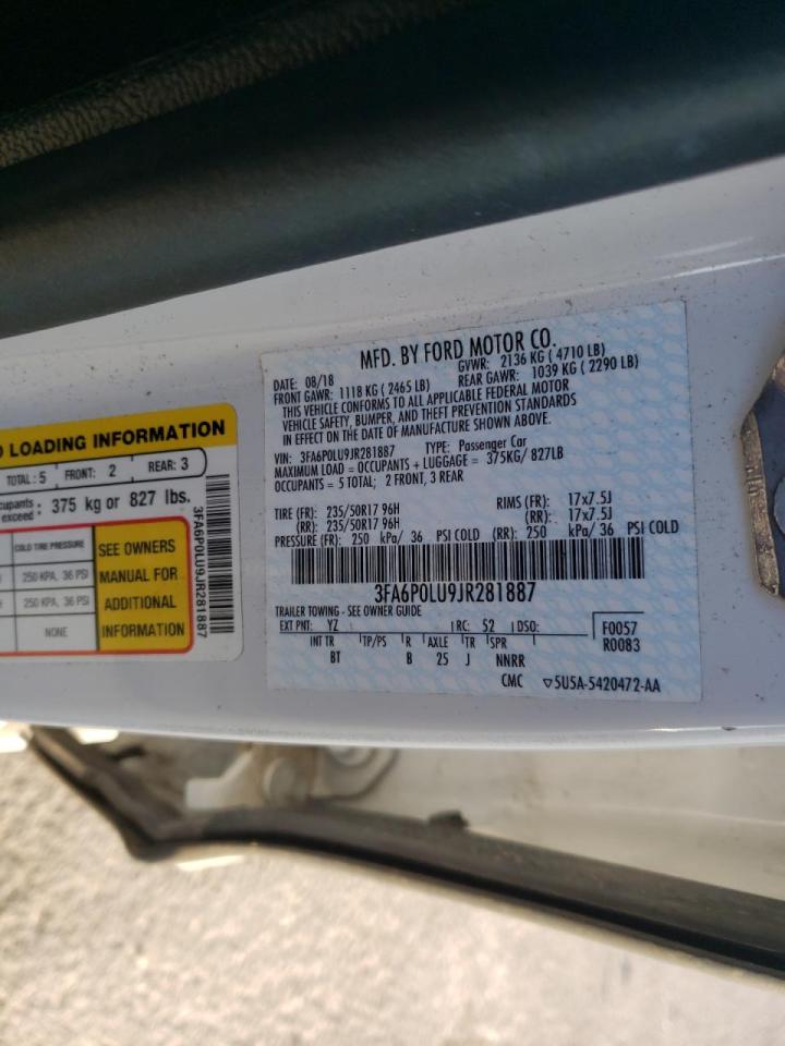 Photo 10 from auction – 2018 FORD FUSION SE with VIN 3FA6P0LU9JR281887