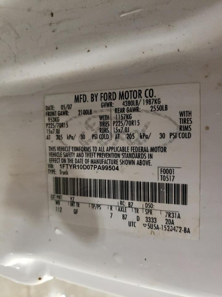 Foto 10 de la subasta – 2007 FORD RANGER con VIN 1FTYR10D07PA99504