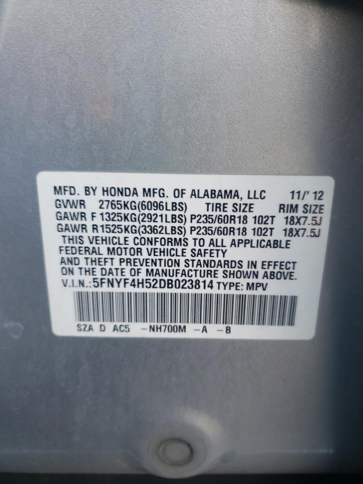 Photo 10 from auction – 2013 HONDA PILOT EXL with VIN 5FNYF4H52DB023814