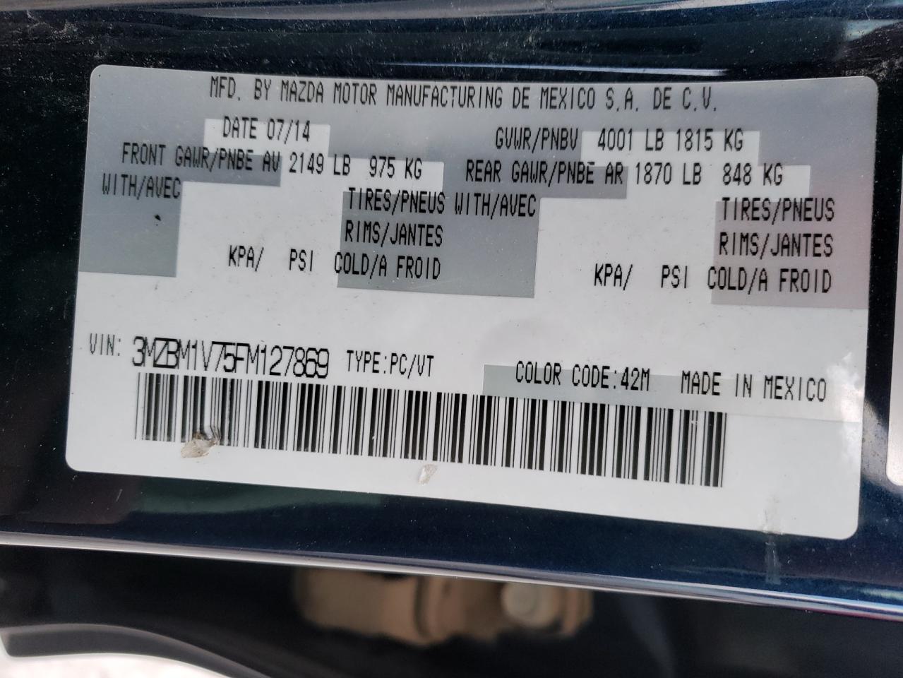Photo 10 from auction – 2015 MAZDA 3 TOURING with VIN 3MZBM1V75FM127869