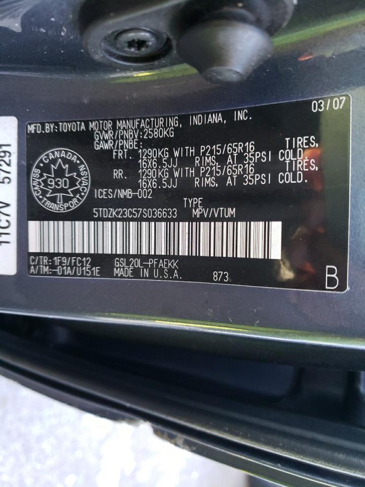 Photo 10 from auction – 2007 TOYOTA SIENNA CE with VIN 5TDZK23C57S036633