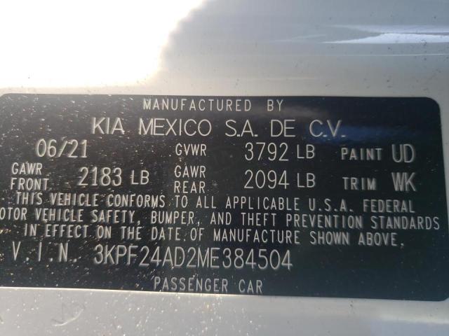 Photo 10 from auction – 2021 KIA FORTE FE with VIN 3KPF24AD2ME384504