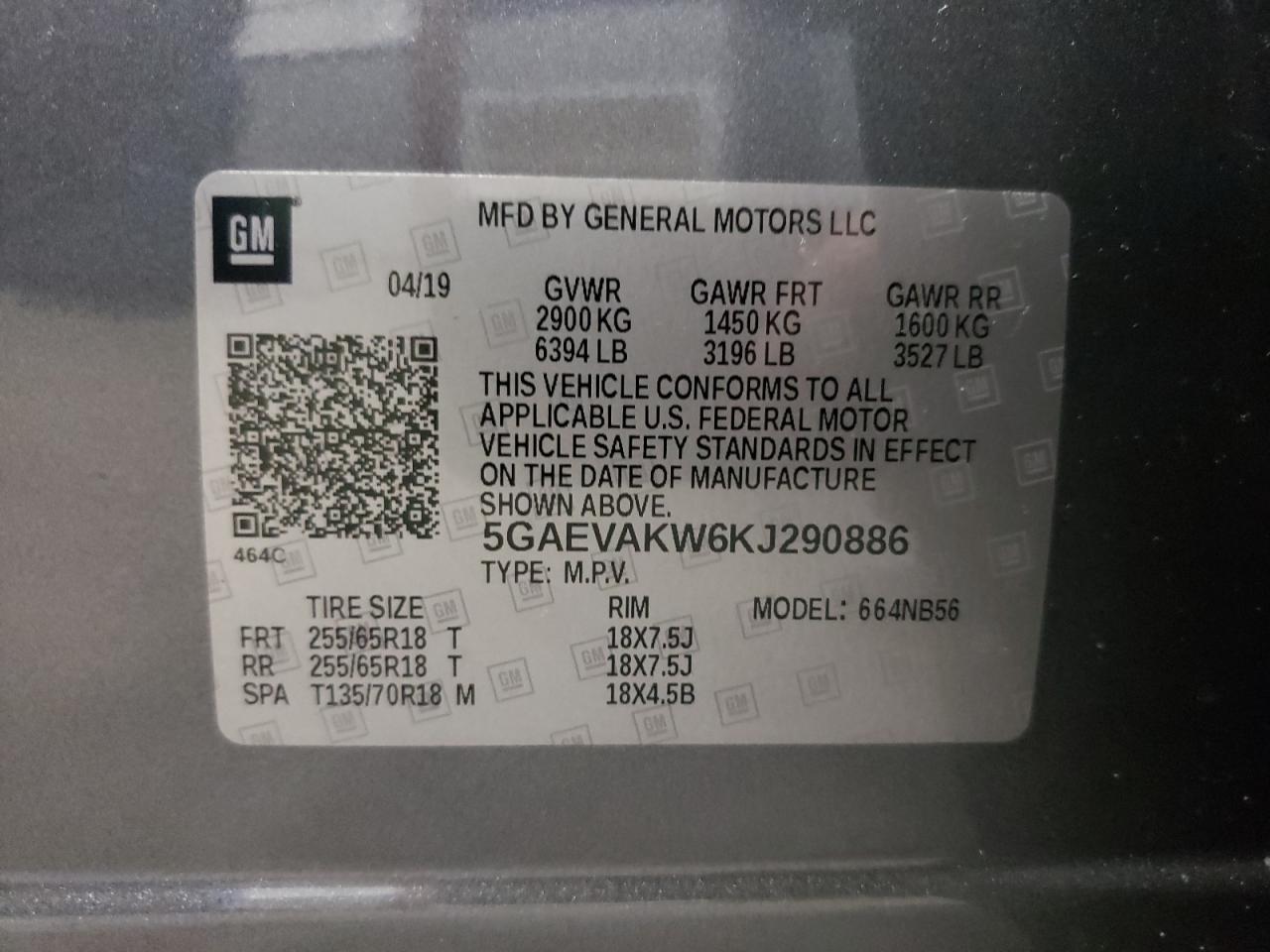 Photo 10 from auction – 2019 BUICK ENCLAVE ES with VIN 5GAEVAKW6KJ290886