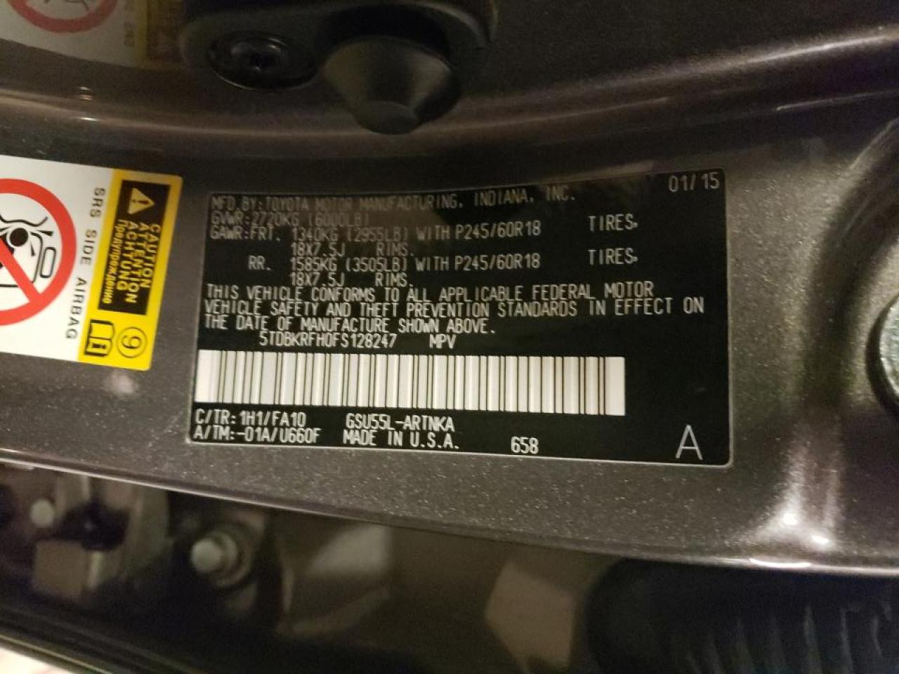 Photo 10 from auction – 2015 TOYOTA HIGHLANDER with VIN 5TDBKRFH0FS128247