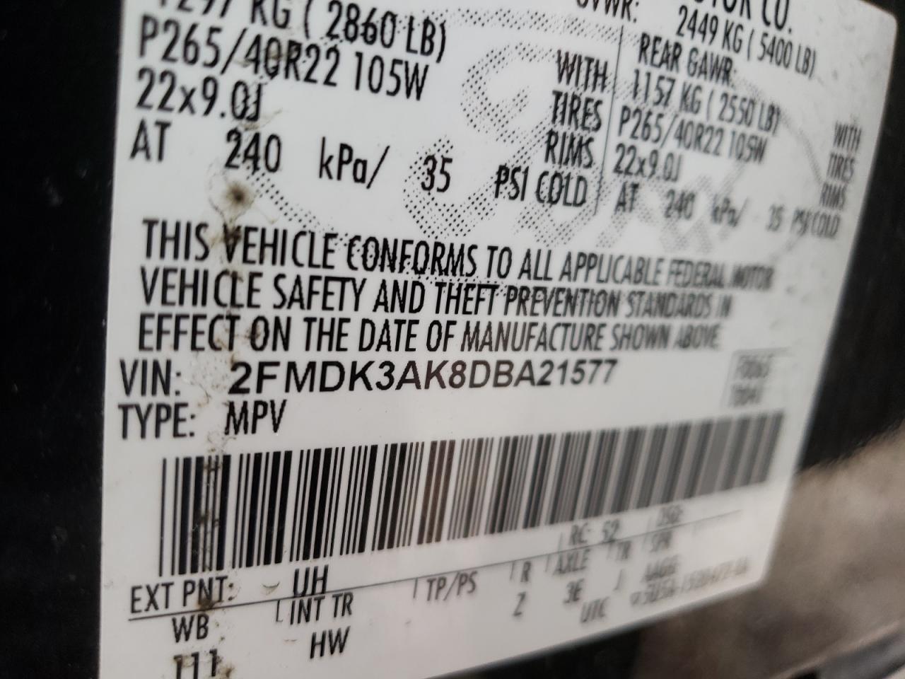 Photo 10 from auction – 2013 FORD EDGE SPORT with VIN 2FMDK3AK8DBA21577
