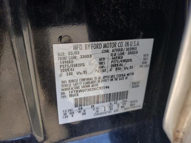 Photo 10 from auction – 2003 FORD F150 SUPER with VIN 1FTRW07303KC92196