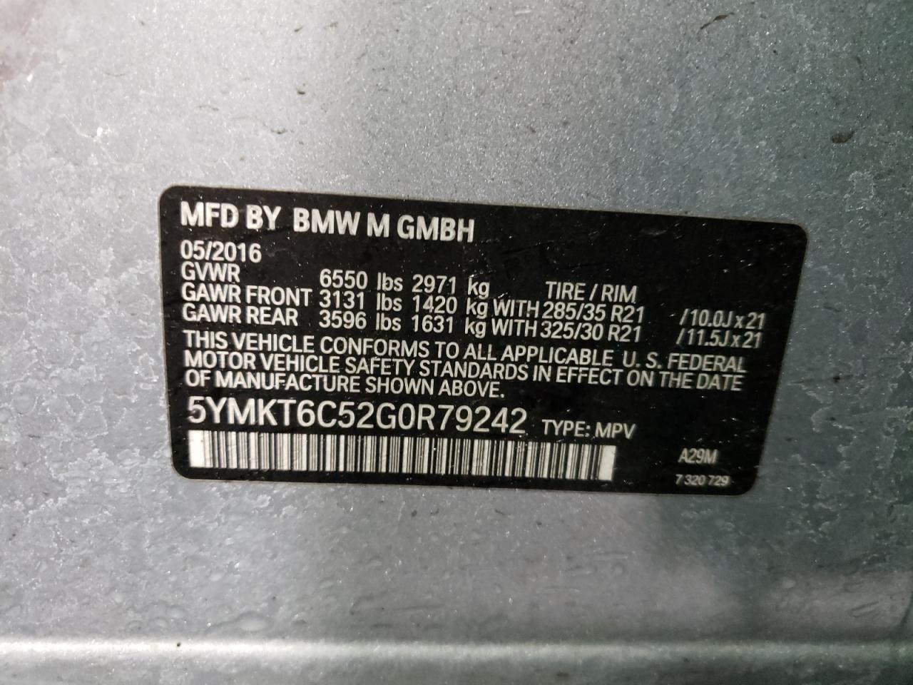 Photo 10 from auction – 2016 BMW X5 M with VIN 5YMKT6C52G0R79242